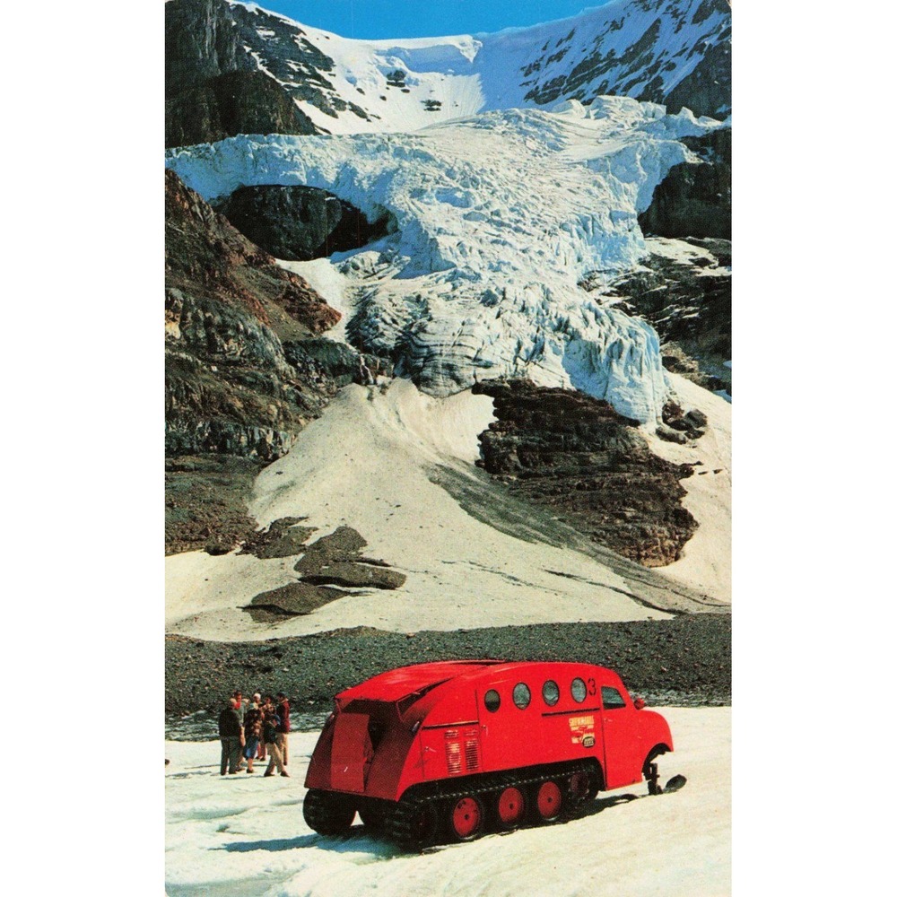 Andromeda Ice Fall Red Snowmobile Columbia Icefield Canada Chrome Postcard